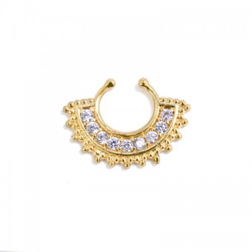 Jewelled Gold Plated Brass Fake Septum Clip (NLP-025-G)